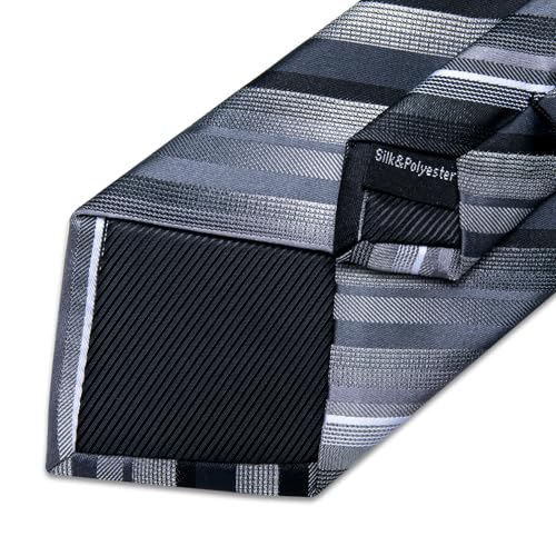 Image of DiBanGu Striped Tie Set for Men Silk Woven Plaid Necktie and Pocket Square Cufflinks Business Wedding