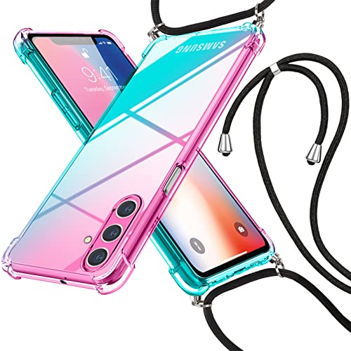 YDIHIHO for Galaxy A13 5G Case,with Adjustable Lanyard Neck Strap,Gradient,Soft TPU,Cover Shockproof Bumper Cushion Case for Samsung for Galaxy A13 5G,Pink/Green,MDM-DSJB-01-01