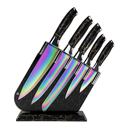 Rainbow Knife Set, Non Stick Kitchen Knives Set with Acrylic Block, 6