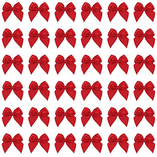 200pcs Mini Satin Ribbon Bows Flowers Red Craft Satin Ribbon Bows 1 Inch Pre-Tied Ribbon Satin Bows Small Christmas Satin Ribbon Bows for DIY Crafts Gift Wedding Party Sewing Scrapbooking(Red)