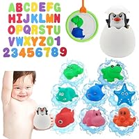 Vndnsy Bath Toy,Mesh Baby Bath Toy Storage Set,with 36 Foam Bath Letters,Numbers,8 Floating Animal Toy,Penguin Egg Floating Shower Toys for 2 3 4 5 Year Old Boy Girl Gift Toys Set.