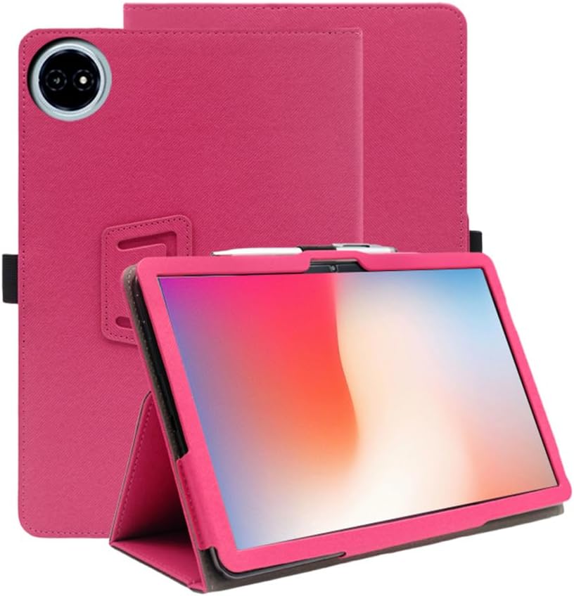 Compatible with Teclast M50 Plus 10-inch Tablet case, Full Coverage Ultra Slim PU Leather Cover Case Folding Stand Cover Protective Tablet Cover with Hand Strap Magnet (Rose)