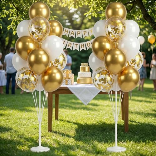 Image of Balloon Column Kit Floor-Set of 2 with Gold Balloons-5FT Balloon Tower Stand Sticks with Water Base&Pole,Balloon Pillar Decoration for Anniversary Birthday Party,Baby Shower,Wedding,Bachelorette Party