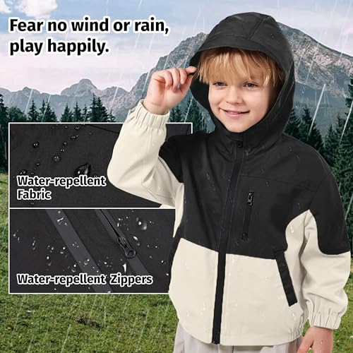Image of Volunboy Toddler Boys Windbreaker Jackets Patchwork Lightweight Zip Hoodie Outerwear Fall Spring Windproof Hooded Coat