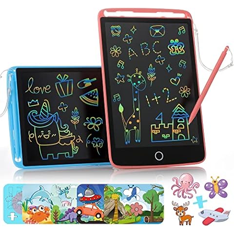 2 Pack LCD Writing Tablet, 10inch Colorful Electronic Drawing Pad Portable Erasable Reusable Doodle Board Learning Educational Toy Gift for Age 3-6 Years Old Kids (Blue/Pink) Cover