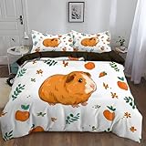 Juego de Funda Nordica Conejillo Indias Dibujos Animados Manzana, Cama 90-150 x 220 cm Funda de edredón Reversible, Ropa de Cama Microfibra Suave -con 2 Fundas Almohada 50 x 75 cm Negro Claro
