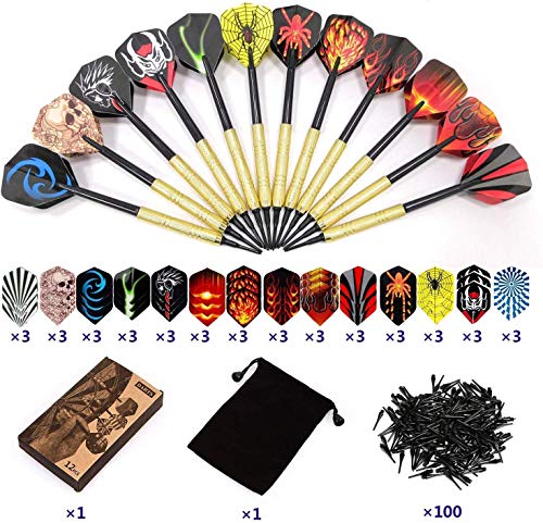 Sinwind Flechette Pointe Plastique, 12 Fléchettes avec 42 Ailettes et 100 Pointes, Set de Flechettes à Pointe Souple pour Cible de Flechette Electronique