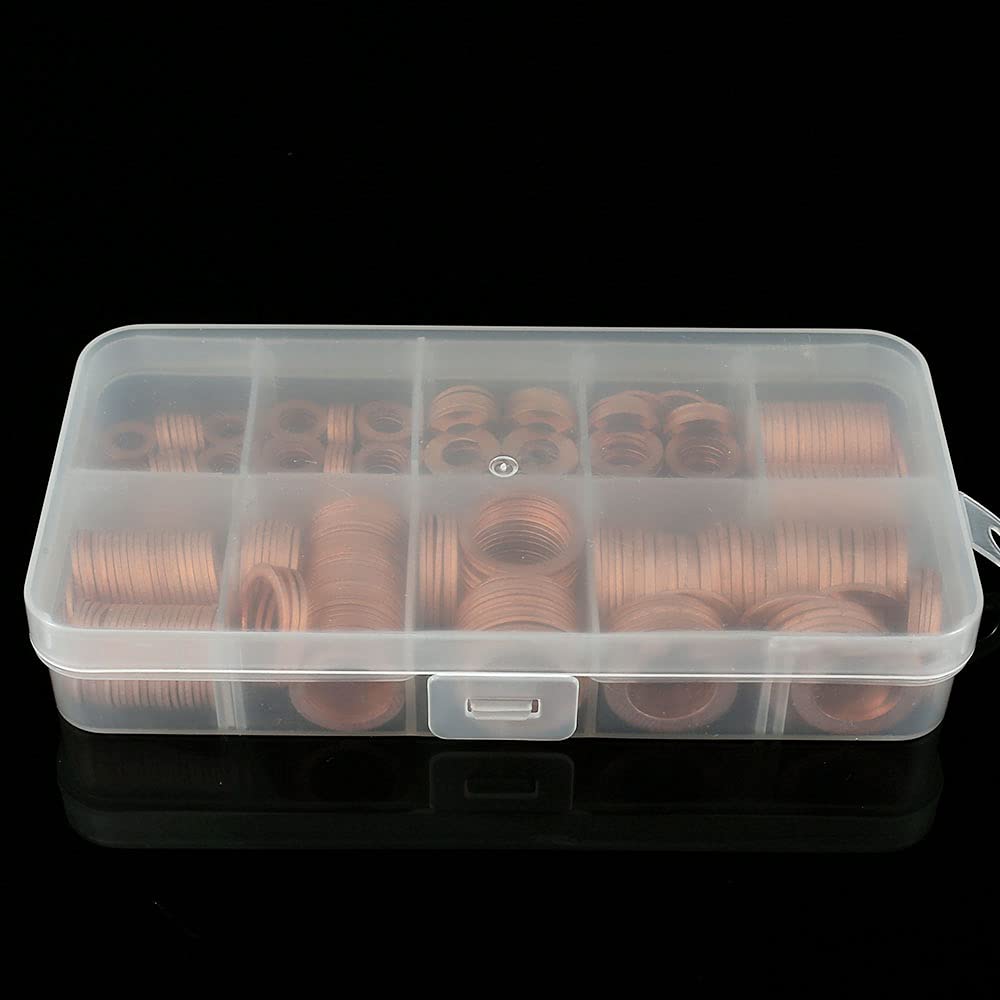 Juego de tuercas y pernos de junta de Arandela de cobre de M5-M14, Kit surtido de juntas tóricas planas con caja, juego de juntas de cobre for tapones de sumidero, 400 Uds.