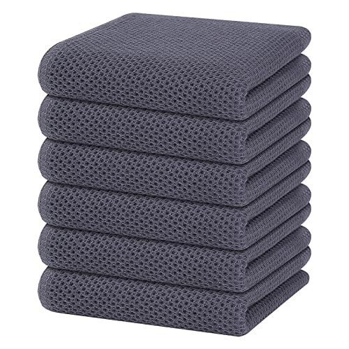 Homaxy 100% Cotton Waffle Weave Kitchen Dish Towels, Ultra Soft Absorbent Quick Drying Cleaning Towel, 13 x 28 Inches, 6-Pack, Dark Grey
