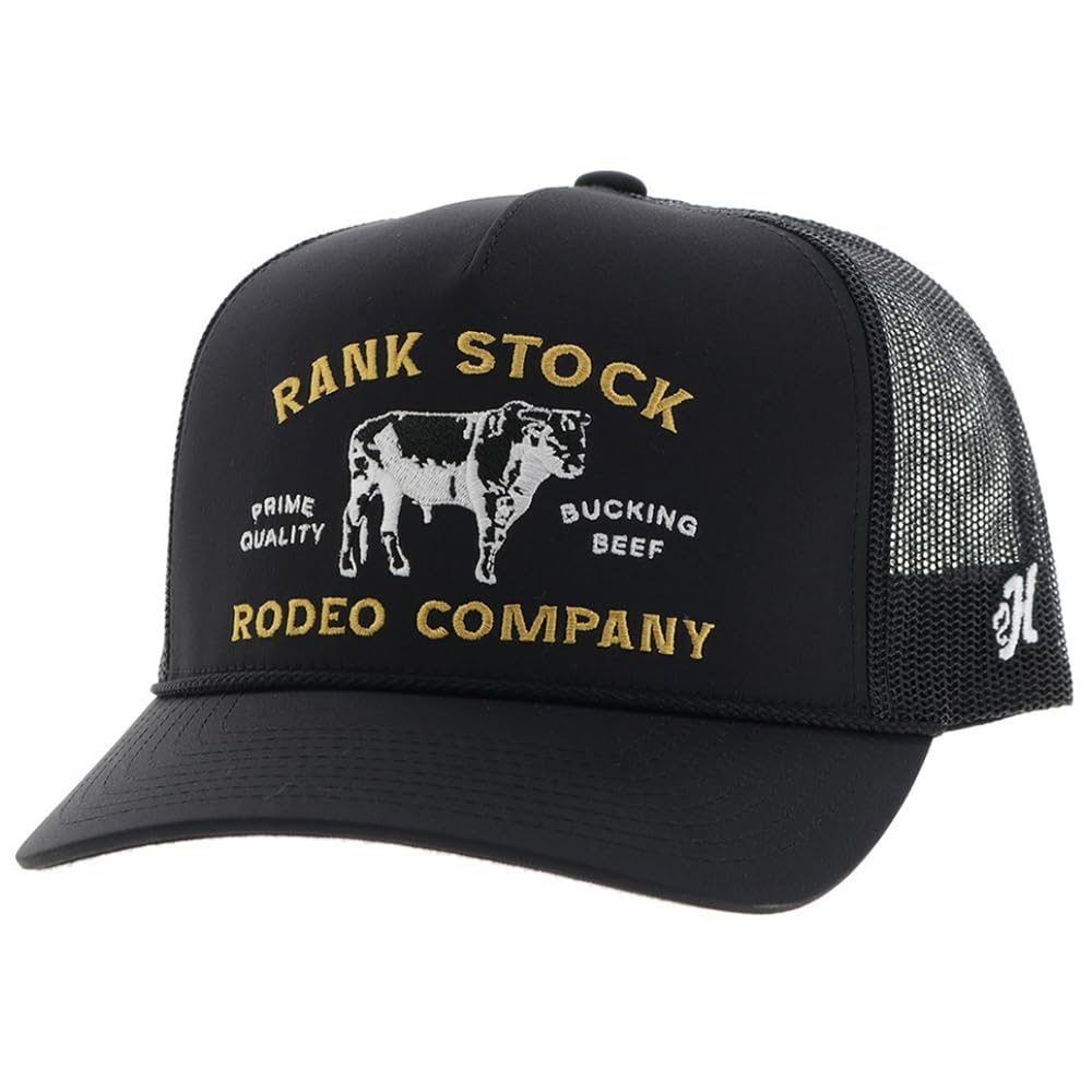 HOOEY Rank Stock Adjustable Snapback Mesh Back Trucker Hat, Black, One size