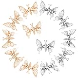 12 Pieces 3D Moving Wings Butterfly Hair Clips Metal Butterfly Hair Clips Metallic Hollow Hair Pins Cute 90s Hair Accessories Hair Barrette Clamps for Women Girls Wedding Halloween (Rose Gold, Silver)