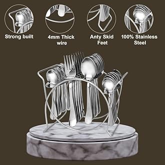Parage Stainless steel Cutlery stand for dining table/Cutlery Rack for 24 pieces/Spoon stand/holder, Heavy Duty, Chrome Finish- ONLY STAND (Oval)
