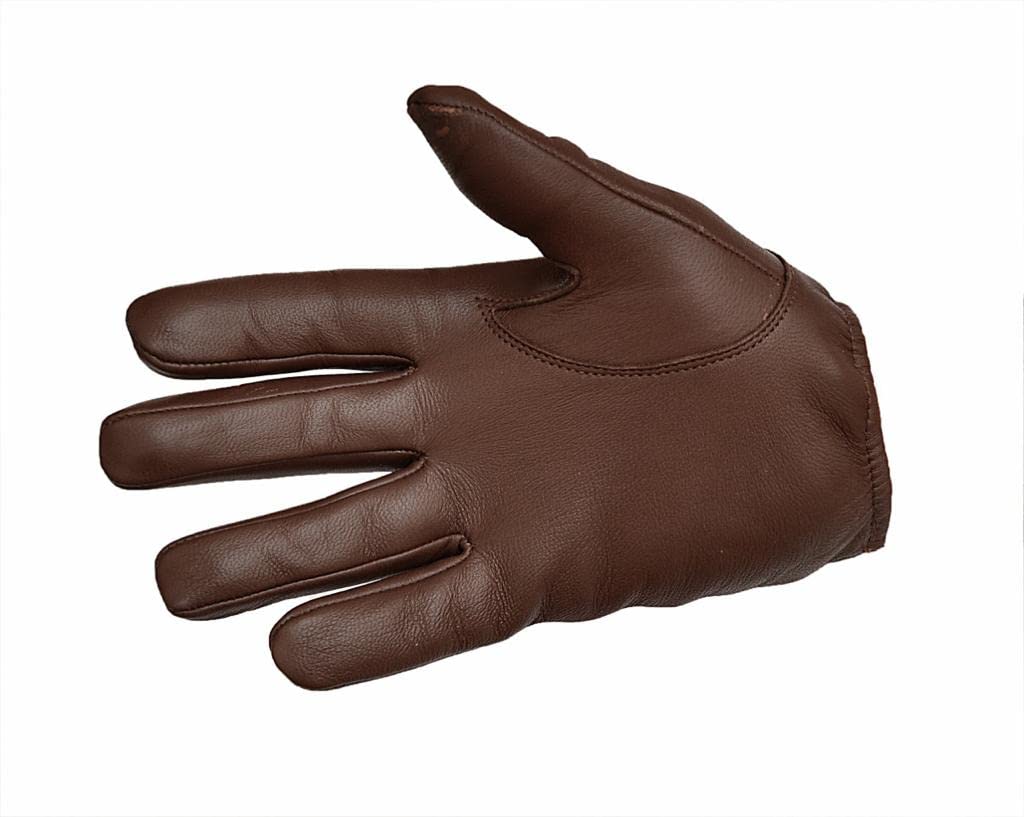Men's Genuine Leather Police Gloves, Made With Original Sheep Skin Leather (Brown, Large)