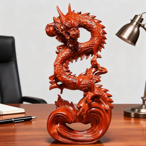 Estatua Dragón Feng Shui de Madera 7 pulgadas Rojo miniatura 2