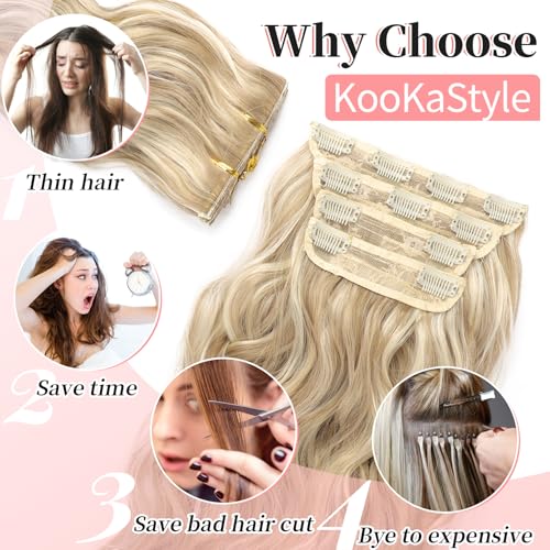 Image of KooKaStyle Wavy Thick Clip in Hair Extensions 20 inch Beach Blonde