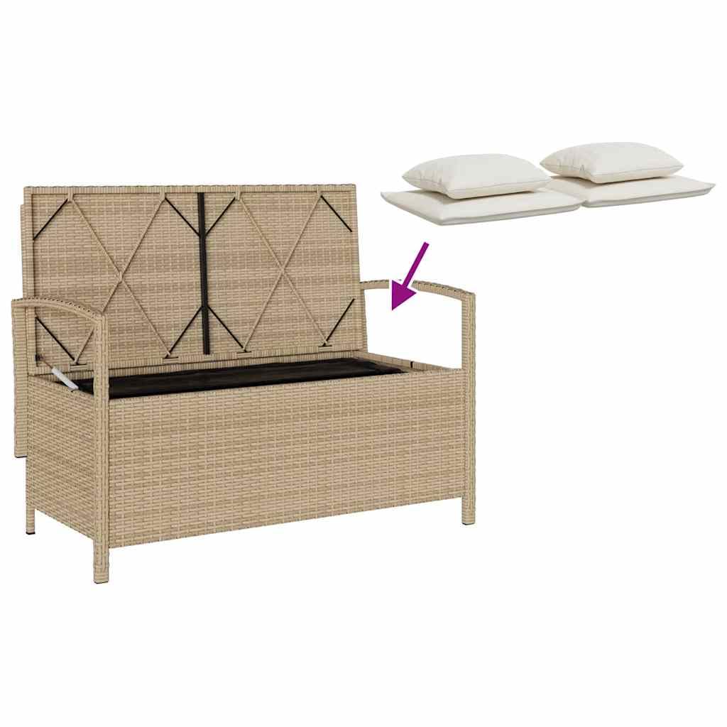 vidaXL Almacén para jardín con cojín de ratán artificial