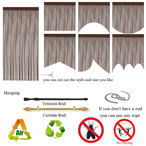Taiyuhomes String Door Curtains Fly Screen Curtain For Window Decorations Living Room Doorways Crystal Plain Tassel (Coffee2 - Image 3