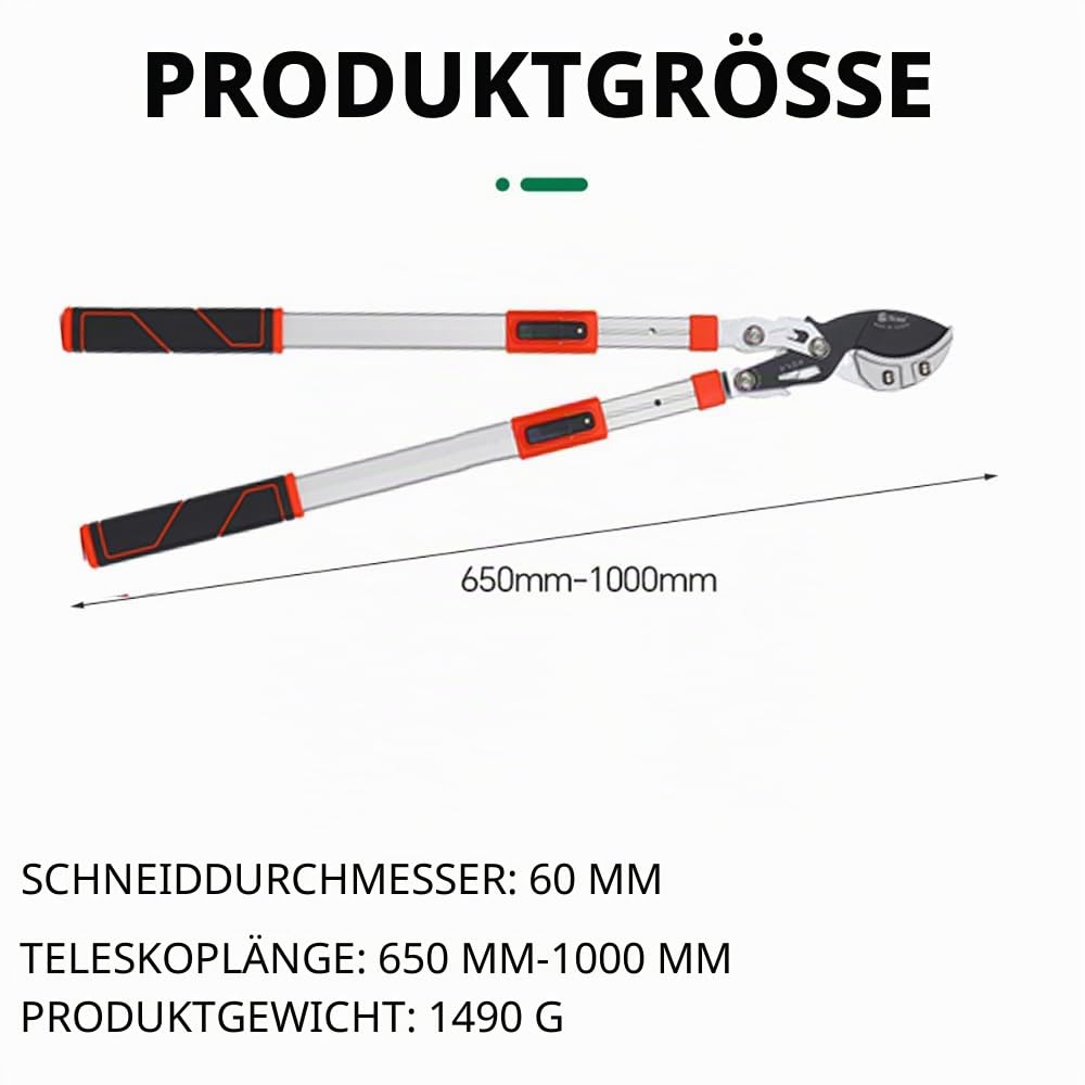 NEWFUN Astschere Teleskop, Grifflänge 65-100 CM, Hochleistungs-Astschneider mit Arbeitssparender Getriebestruktur, Scharfe SK-5-Kohlenstoffstahlklinge, Rutschfester Griff