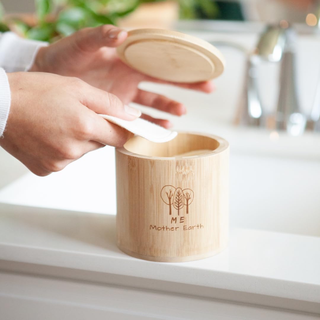Rondas de algodón de cáñamo reutilizables, paquete de 15 unidades con caja de almacenamiento de bambú, almohadillas orgánicas ultrasuaves para eliminación de maquillaje, accesorios para el cuidado de