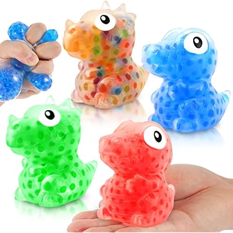 Dinosaur Stress Balls for Kids, 4 Pack Dinosaur Squishy Toy, Anxiety Stress Relief Squeeze Balls, Cute Goodie Bag Fillers, Sensory Fidget Toy for Autism, Hand Grip Pressure Ball, Party Favors Cover