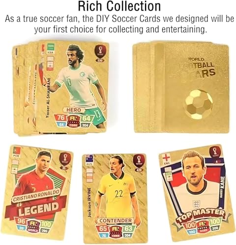 World Cup 2024 Football Star Cards, 55 Gold foil Football Cards, Gold Football Cards for Football Fans and Collectors,UEFA Champions League&Euro 2024 Football Cards(55 PCS-Gold Cards) 3