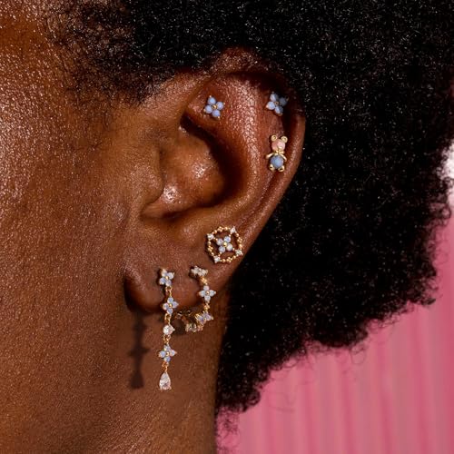 Sterling Silver Post Earrings for Women - Hypoallergenic 14K Gold Plated Cartilage Earrings Dainty Stud Hoop Dangle Chain Earrings Gold Jewelry For Women3