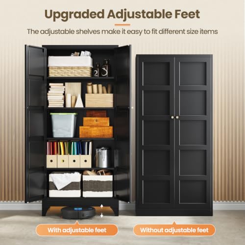 Image of Yizosh Metal Pantry Cabinet,- 72 inch Black Kitchen Pantry Storage Cabinet with Doos and Adjustable Shelves for Kitchen, Living Room,Dining Room,Home