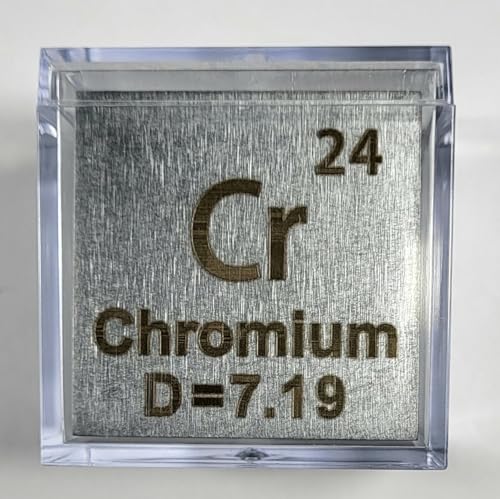 Image of 1.5 inch 38.1mm Chromium Metal Cube Cr up to 99.9% Pure Periodic Table Element Engraved Density Collection Science Education Display Block Cube + Acrylic Case Box - 1PC