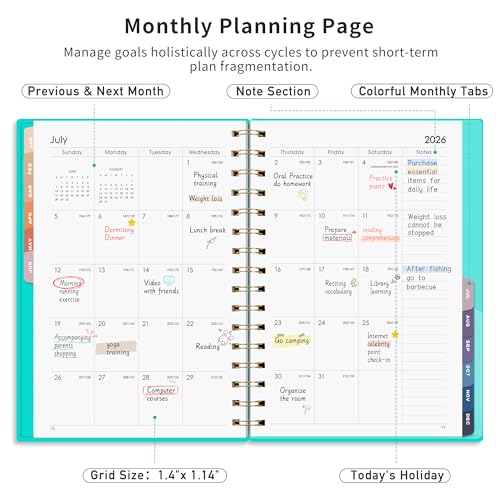 Image of RETTACY 2025 Planner, Weekly and Monthly Planner, Jan 2025 - Dec 2025, 5.7 inch x 8.3 inch, Medium Planner, Calendar 2025, Flexible Cover, Spiral Bound, Monthly Tabs, 100 GSM Paper (Tiffani Blue)
