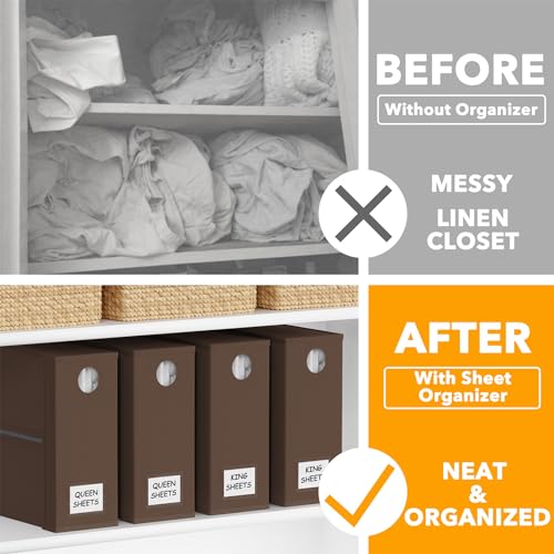 Image of SpaceAid 4 Pack Bed Sheet Organizers and Storage, Foldable Sheet Organizer for Linen Closet, Sheets Set Folder Keeper with Window XL (Queen & King Size) Bedding Container (Brown, 4 Pack)