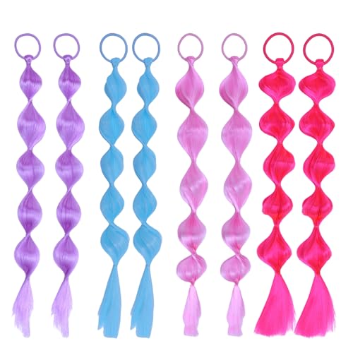 Solid Color Bubble Ponytails Hairpieces with Rubber Bands for Gir...