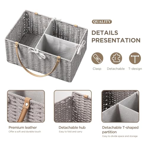 Image of HBlife Large Baby Diaper Caddy Organizer, Paper Rope Storage Baskets Nursery Bin with Removable Divider, Portable Car Organizer for Diapers, Baby Shower Gifts, Newborn Essentials Must Haves