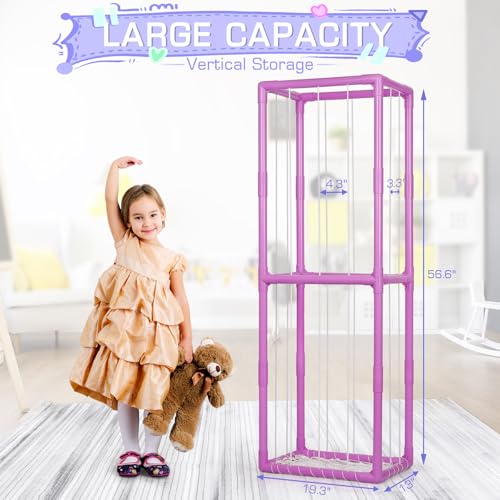 Image of Stuffed Animal Storage Zoo Holder Space Save, PVC Stuffed Animal Organizer | Vertical Plush Toy Organizer with Elastic Band and Net, Large Capacity Stuffy Storage for Playroom Bedroom Nursery