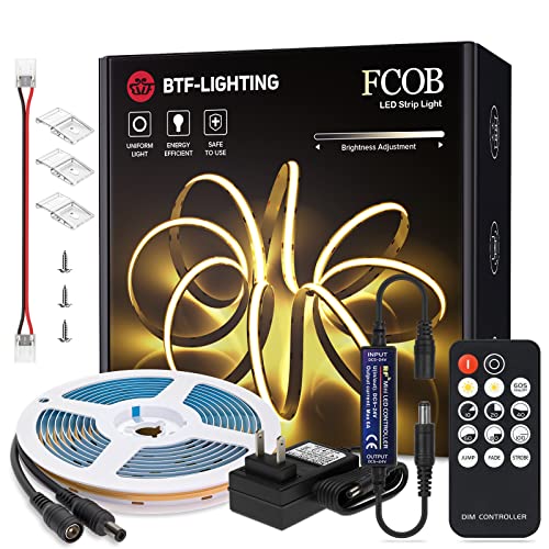 Image of BTF-LIGHTING FCOB COB LED Strip Light Super Bright Warm White 3000K