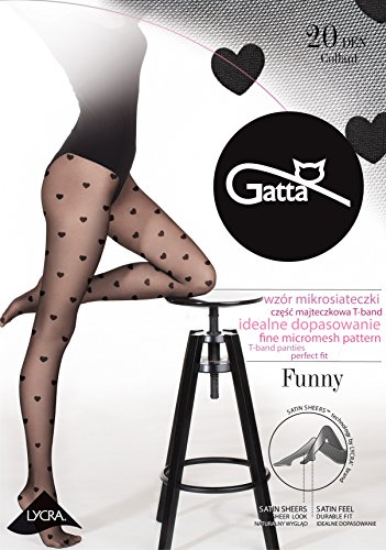 Image of Gatta HEART TIGHTS | Womens Sheer Black Patterned Pantyhose Stockings | FUNNY 08 Made in Europe)