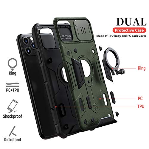 Image of Nillkin Case for Apple iPhone 11 Pro Max (6.5 inch Inch) CamShield Armor Military Grade Camera Close & Open Double Layered Protection TPU + PC Finish with Kickstand Dark Green