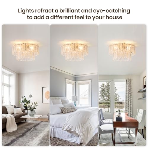 Image of Crystal Caged Ceiling Fan with Light Flush Mount, 20inch Crystals Ceiling Fan with Light and Remote,Gold Crystal Fandelier Ceilings Fans with Lights for Bedroom,Nursery, Foyer