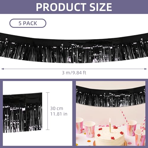 Image of 5 Pack 10 Feet Black Fringe Garland Foil Fringe Garland Metallic Tinsel Streamers Fringe Backdrop Banner for Parade Floats Birthday Party Decorations Halloween Christmas Decoration (Black)