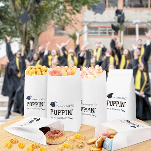 Image of DECYOOL 150Pcs Graduation Popcorn Bags Class of 2025 Popcorn Bags Graduation Party Treat Snack Goodie Cookie Bags Grease Paper Individual Servings for Graduation