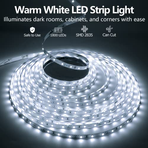 Image of LED Strip Lights 100ft Dimmable 6000K Bright White Strip Lighting, 30M 1800 LEDs 2835 Flexible Ribbon Light, 12V LEDs Tape LED Lights for Bedroom,Kitchen, Home Decoration