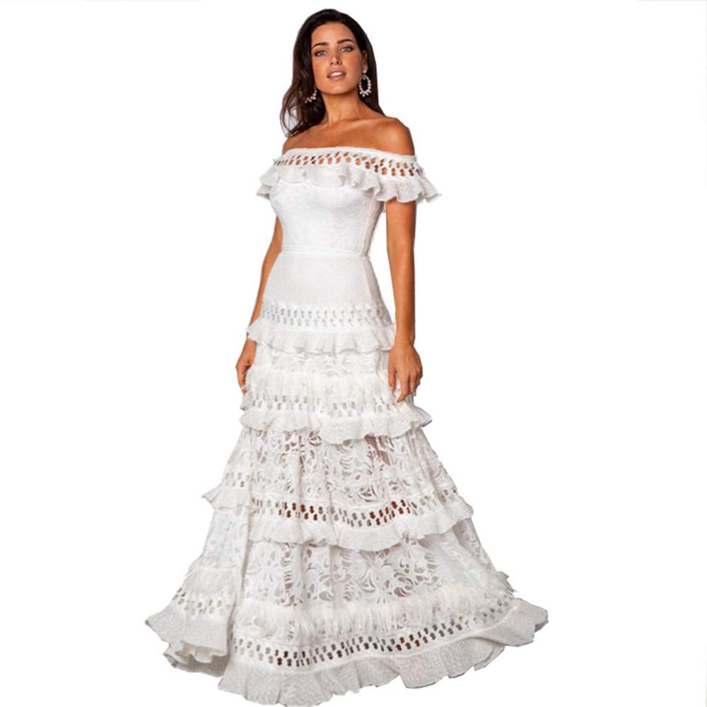 Vestido de novia elegante con hojas de loto para mujer, vestido formal para fiesta, falda de pastel, vestido de noche largo para graduación, bonito vestido (color: blanco, talla: grande) (blanco M)