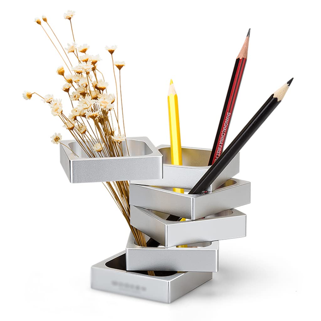 Multifunktions-Stifthalter zur Aufbewahrung von Stiftbechern, Stiftehalter for den Schreibtisch, ordentliches kreatives Design, Edelstahl, verstellbarer Make-up-Pinsel-Aufbewahrungseimer (B-Gold) (Co