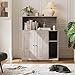 Extra Large Cat Litter Box Furniture Enclosure, Dog Proof Hidden Cabinet for Self Cleaning Litter Box, Modern Indoor Cat House with Power Outlet,Waste Collector and Side Table (Grey with Top Storage)