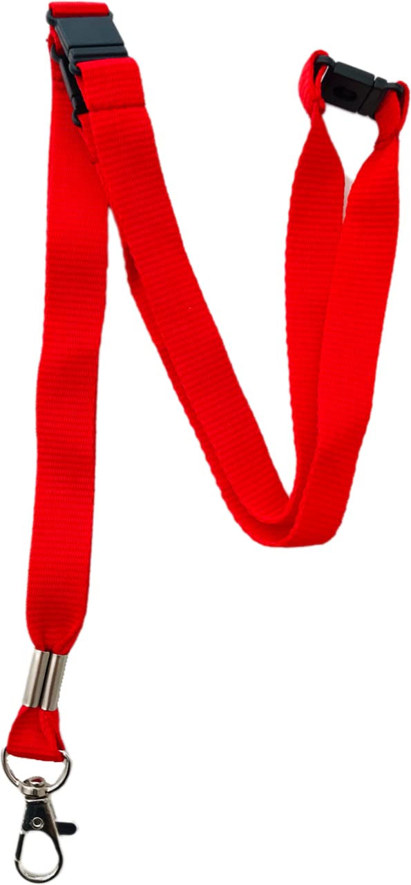 PAC Supplies Global 15mm Colourful Neck Lanyard With 3 Point (Triple) Safety Breakaway (Red, 5 lanyards)