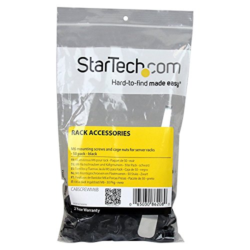 Image of StarTech 50-Pack M6 12mm Screws, Square Hole Cage Nuts and Installation Tool, Hardware Mounting Kit for 19 inch or 10 inch Server Racks, Cabinets and Enclosures, Black - TAA
