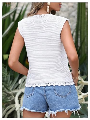 Verdusa Women's Sweater Vest Hollow Out Frill Hem Button Front Fall Fashion Trendy Tops Knitted Cardigan2