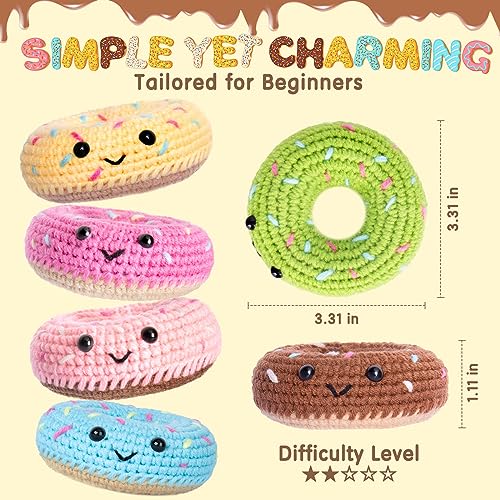 Image of Crochet Kit for Beginners, Beginner Crochet Starter Kit w Step-by-Step Video Tutorials, Learn to Crochet Kits for Adults & Kids, DIY Knitting Supplies, 6-Pack Donut Family(40%+ Yarn Content)