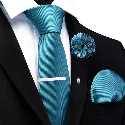Image of Branduce 3.15 inch(8cm) Solid Formal Tie and Pocket Square Plain Necktie Lapel Pin and Tie Clip Set for Men