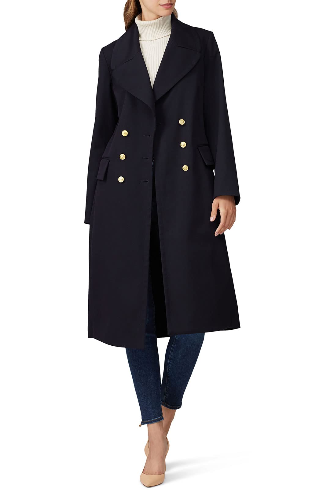 Victor Alfaro Collective Womens Blue Twill Double Breasted Coat Jacket