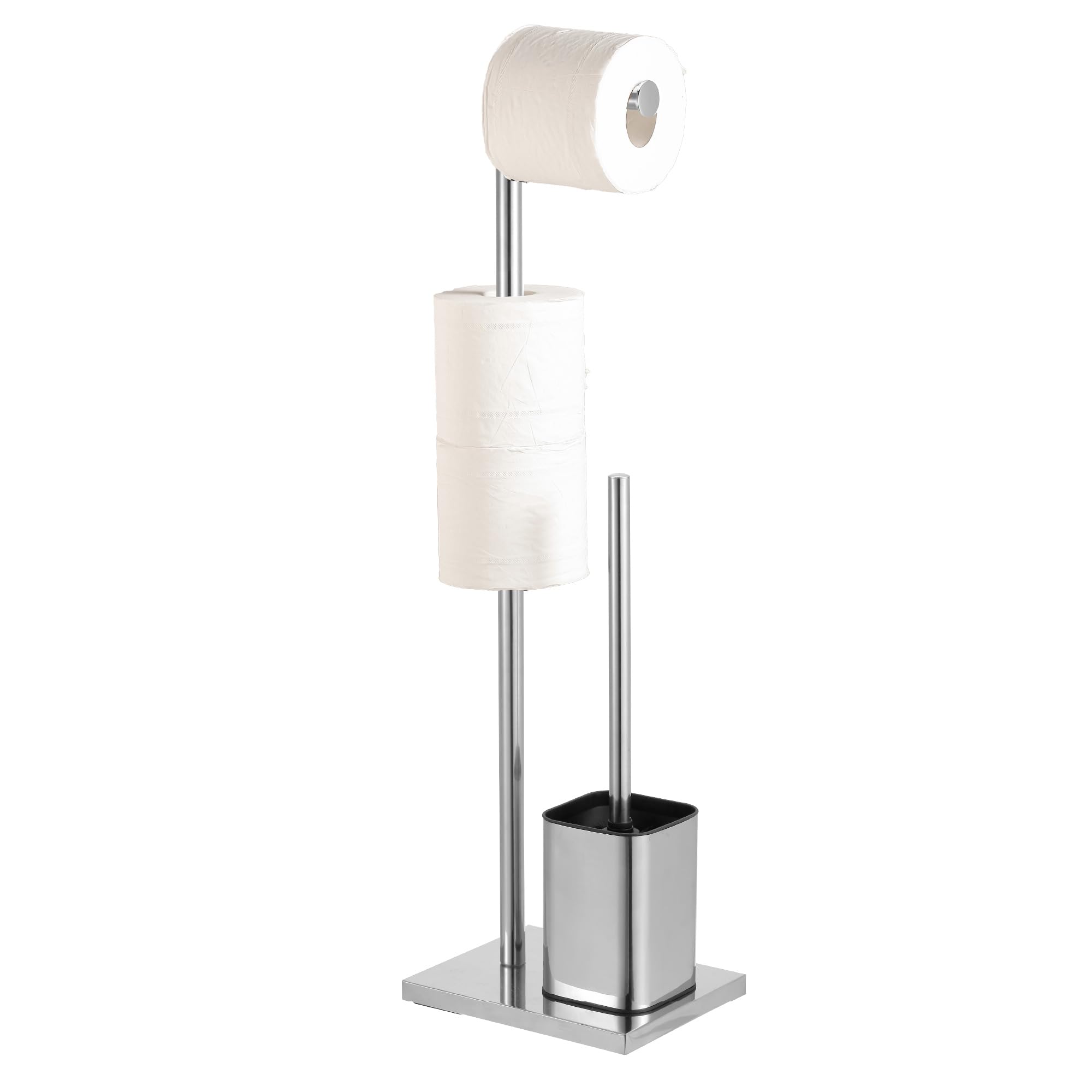 IlGruppone Accessori Bagno da Terra in Acciaio Inox – Piantana Porta Rotolo Carta Igienica con Scopino Water/Porta Salviette Multibraccio - Modello Enea